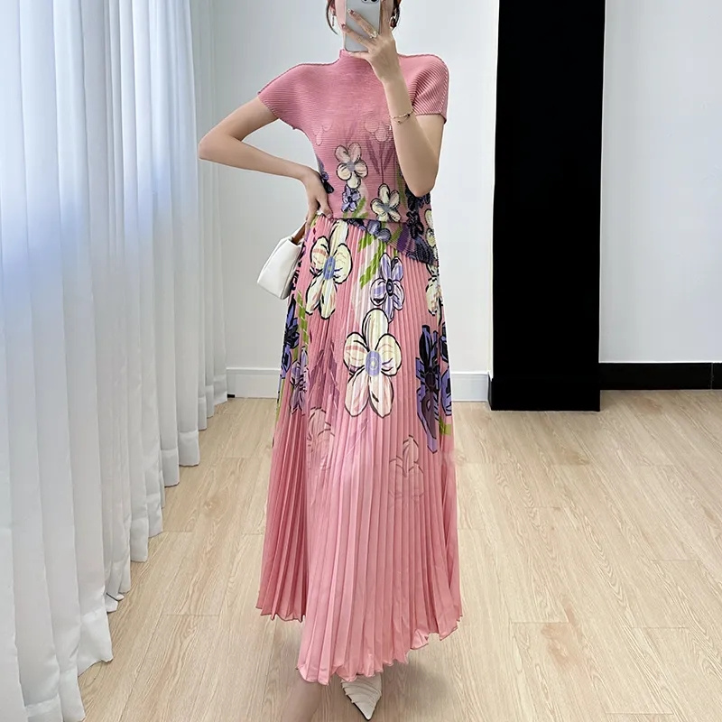 Women Formal Wear For Summer - 2025年夏新作 レディース ウエスタン風プリントトップス＆プリーツハーフスカート ツーピースセット 細見えおしゃれ