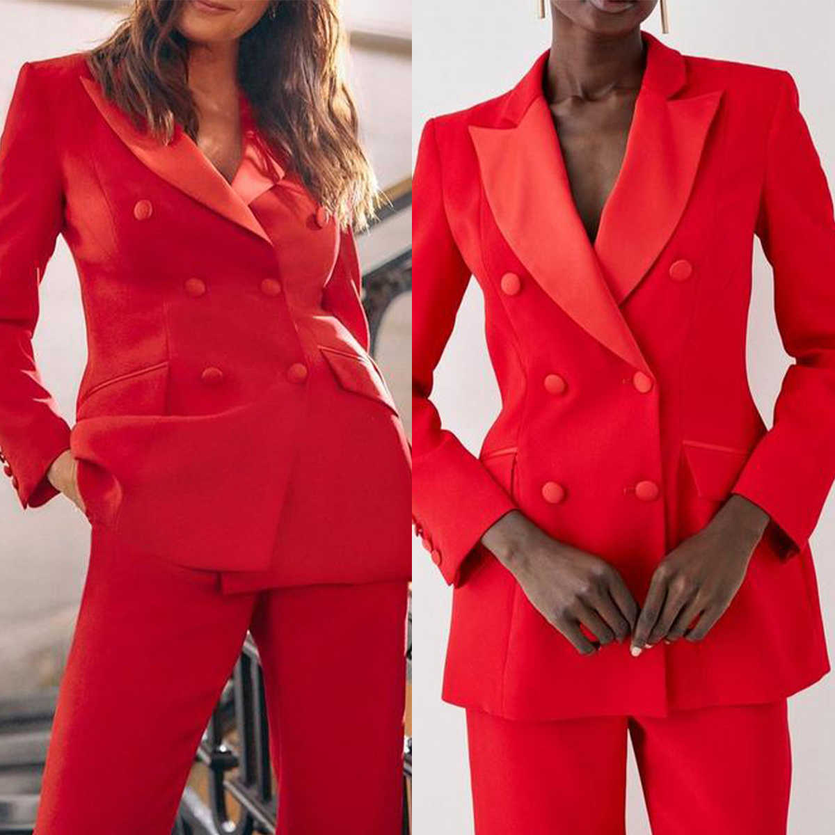 Women Formal Wear For Graduation - フォーマルレッド女性パンツスーツカスタムメイドスリムフィット花嫁の母ブレザー卒業式服装着用2ピース