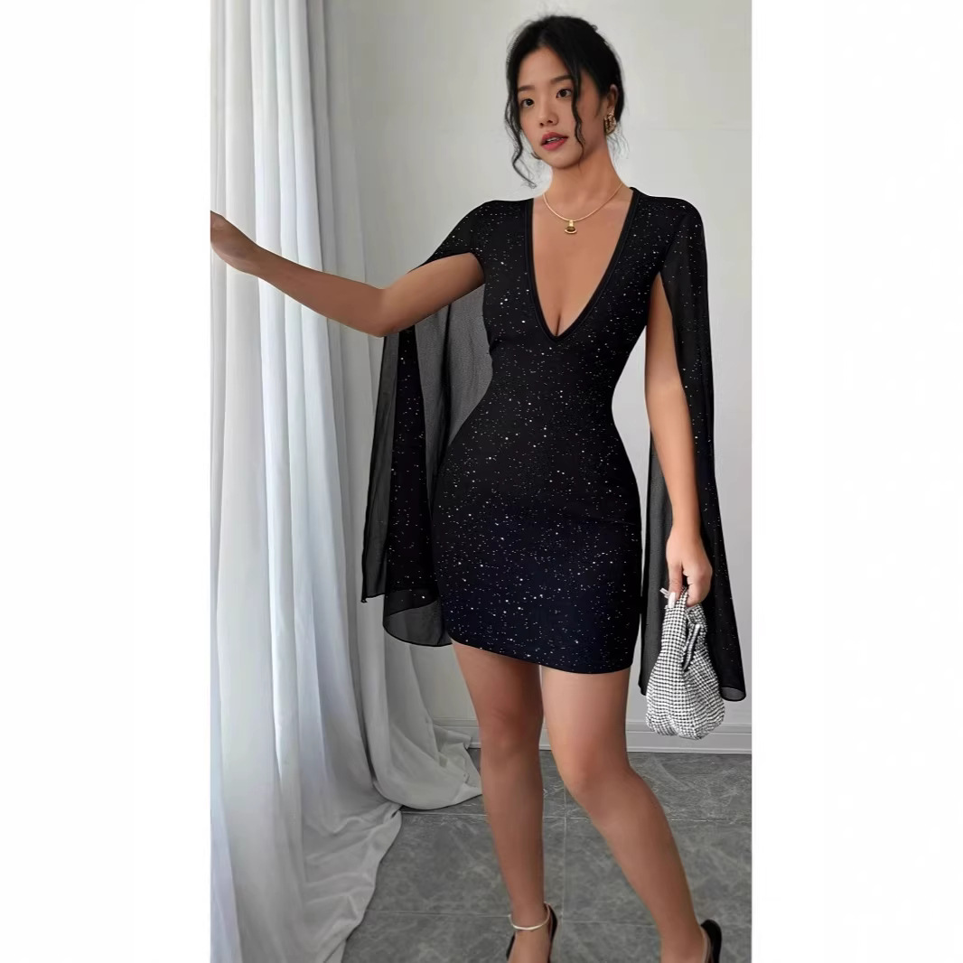 Women Formal Wear H&M - Vネックボディコンミディドレス エレガントフォーマルオフィスウェア レディース 秋 初秋 仕事