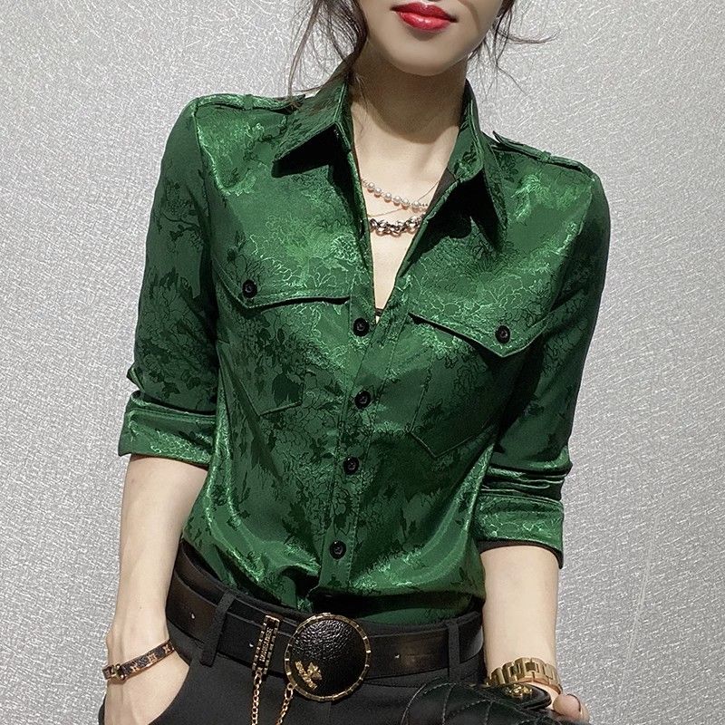Formal Dress Female - 女性トップス春と秋のフル長袖女性のシャツブラウスオフィス服着用ボタンアップフォーマルルーズグリーン Xl
