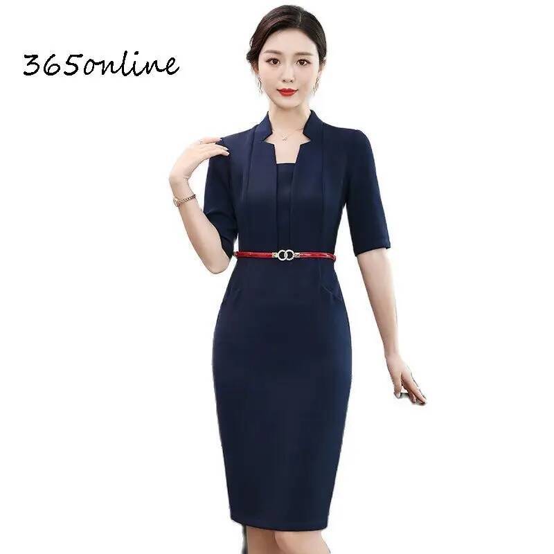 Women Formal Wear H&M - フォーマルOLスタイル スリムヒップドレス 夏 半袖 レディース ビジネスワークウェア