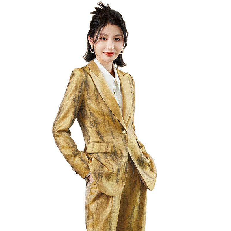Women Formal Wear With Tie - 女性用フォーマルパンツスーツ,黒と金の色,タイダイブレザー,オフィスウェア,作業服,冬,秋,2個セット