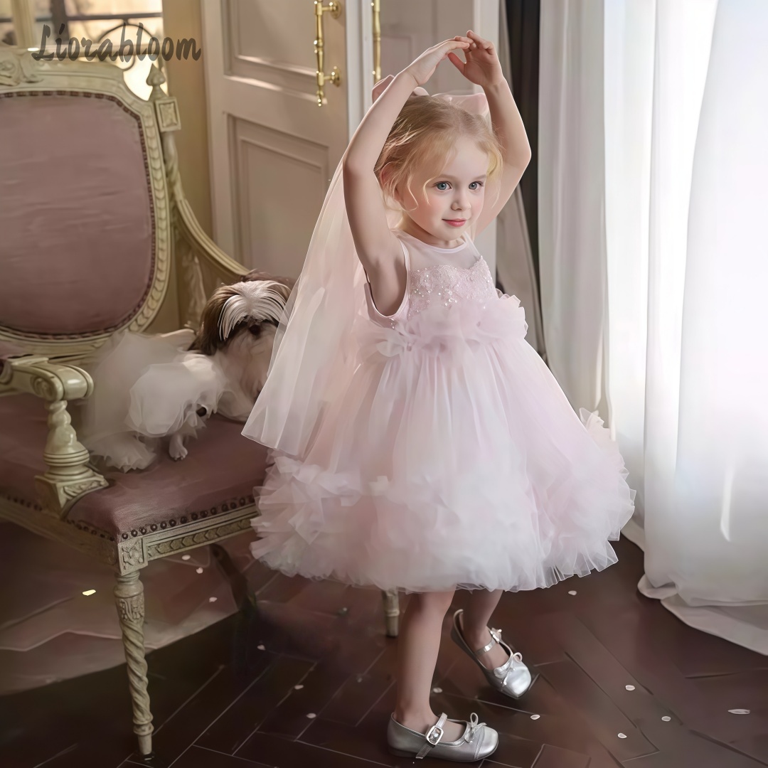 Women Formal Wear H&M - 女の子用チュールガウン レイヤードスカートデザイン フラワーガールドレス ウェディング衣装 女の子用フォーマルウェア パーティードレス