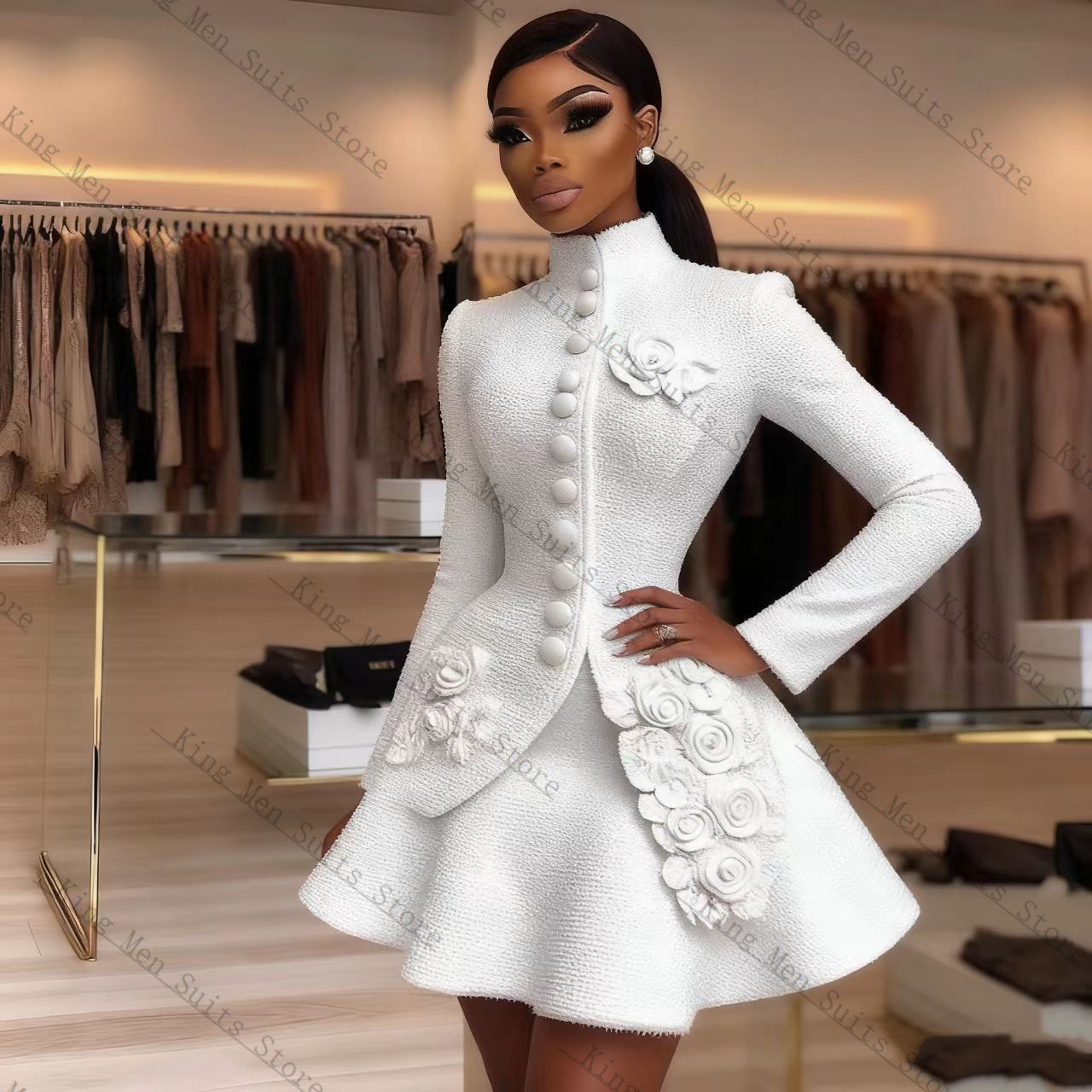 Women Luxury Formal Wear - 高級白人女性スーツセット 2 個ブレザー + ショートミニウエディングドレス 3D
