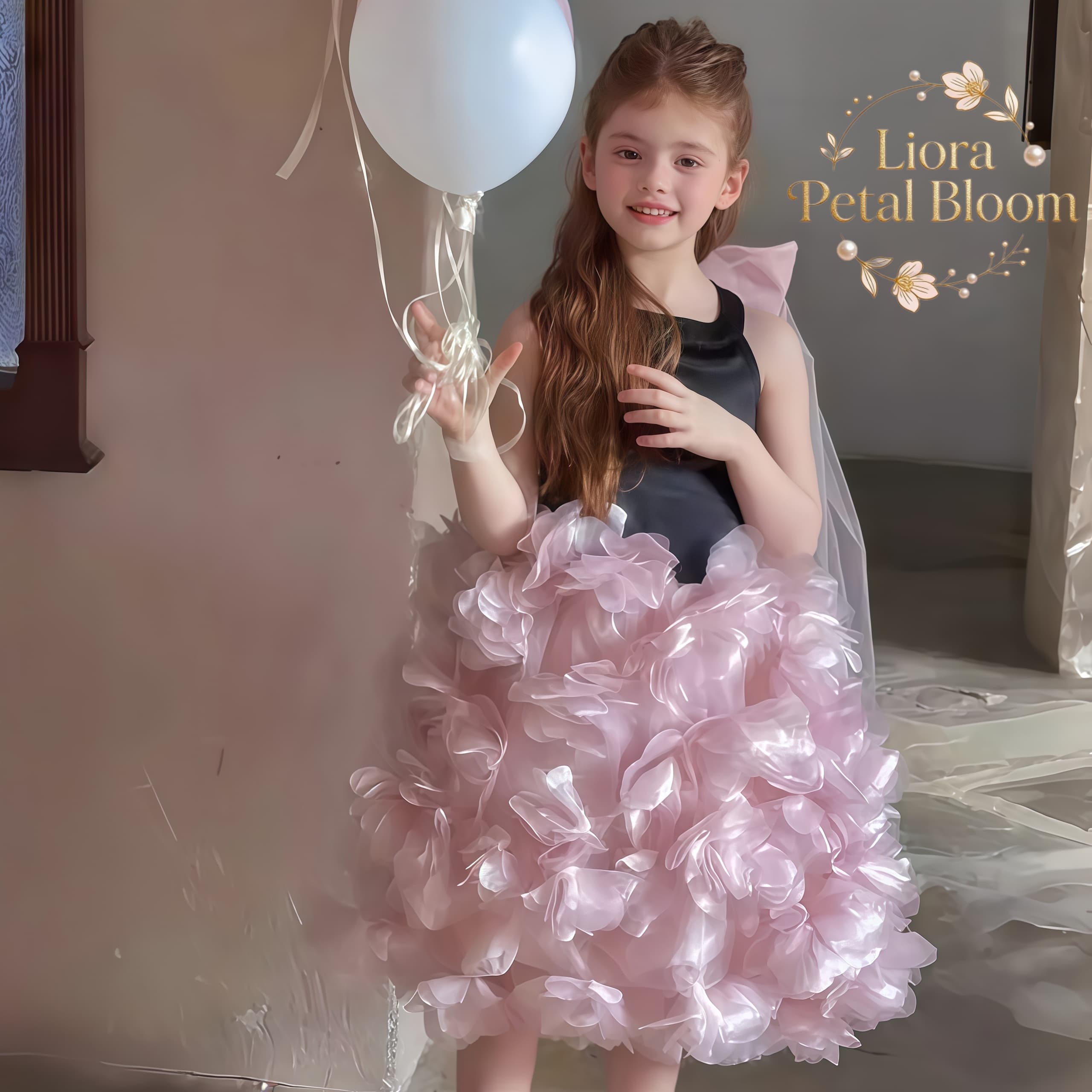 Women Formal Wear H&M - 女の子用ブラックフローラルチュールドレス 女の子用フォーマルウェア ロングフラワーガールドレス フラワーガール衣装 フラワーガールガウン