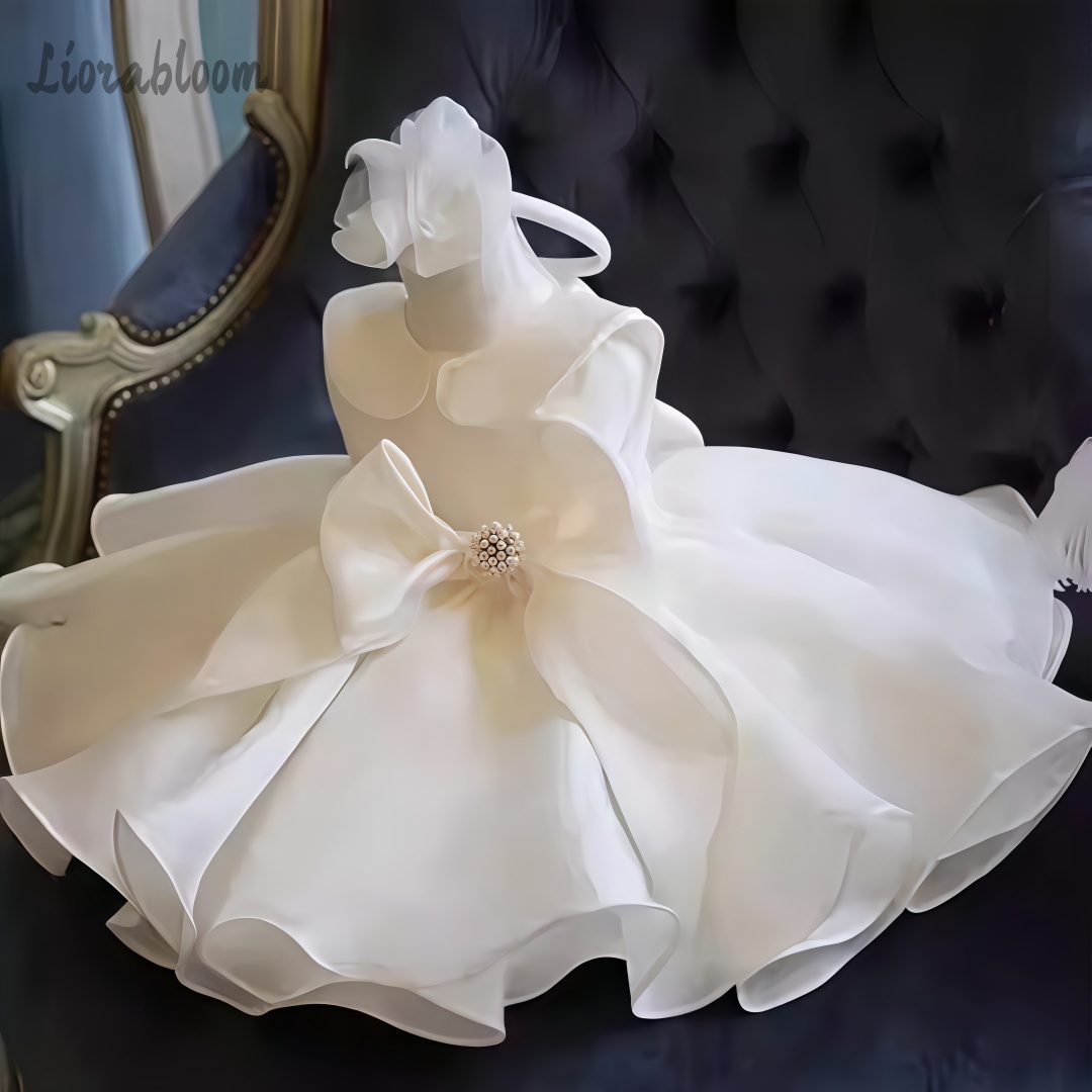 Formal Attire Woman - ホワイトパール装飾ドレスウェディングフラワーガールドレスホワイトフラワーガール衣装パーティードレスエレガントフォーマルウェア