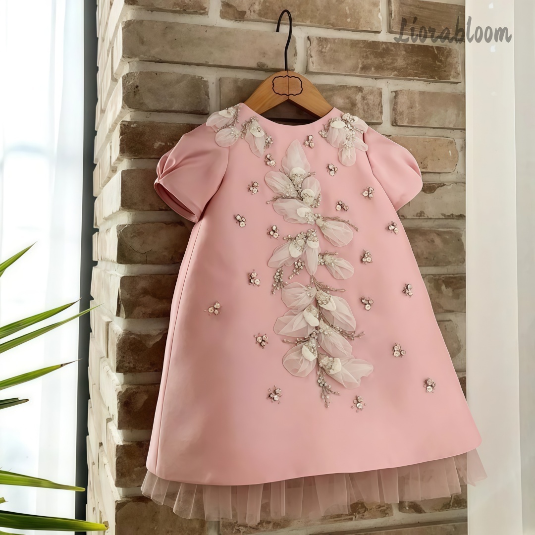 Women Formal Wear H&M - 精巧に作られたピンクの子供用イブニングドレス、パール装飾のフラワードレス、完璧なエレガントな普段着、司会や様々な行事に最適