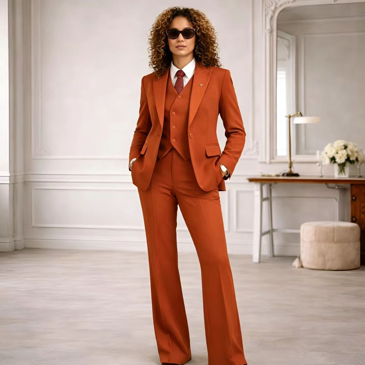 Women Formal Wear Tailor - ラストレディーススーツ 3ピース ヴィンテージレトロ パワースーツ オフィスウェア トラヘ