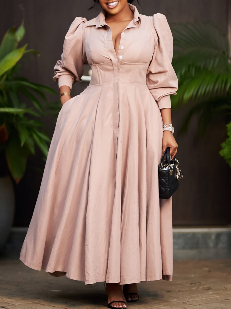 Women Formal Office Wear Tops - 女性春ドレスレディースカジュアルプラスサイズスリムオフィスドレスレトロエレガントな V ネックハイウエスト白長袖パーティードレス