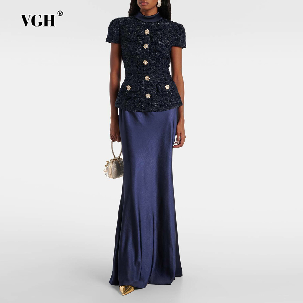 Formal Attire Woman - VGHシックなツーピースセット レディース スタンドカラー 半袖 スプライス ポケット