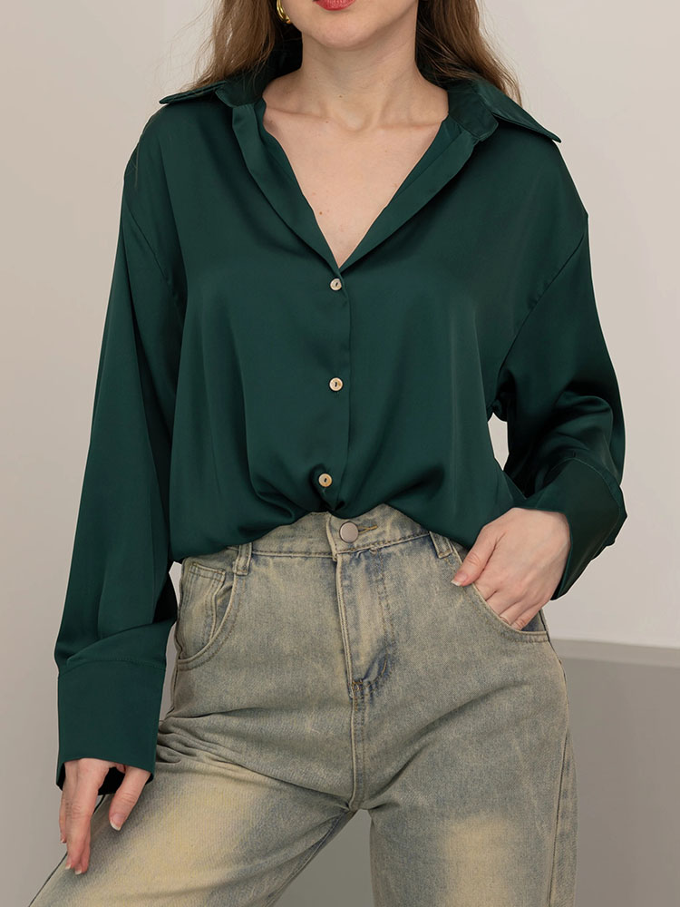 Women Luxury Formal Wear - 女性用ボタンシルク エレガントなオールマッチオフィスウェア レディースサテンブラウス 高級長袖フォーマルシャツ