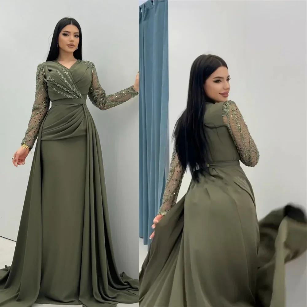 Women Luxury Formal Wear - カスタマイズされたプロムドレス高級ビーズスパンコールイブニングドレス長袖サウジアラビア絶妙なパーティーウェアフォーマルガウン女性のための