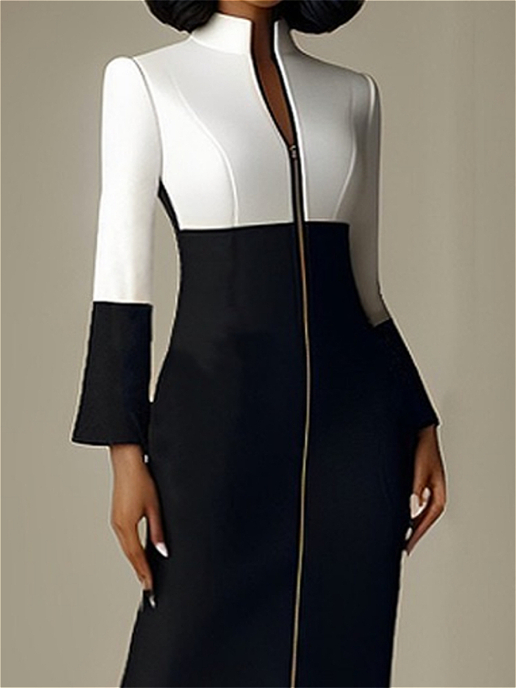 レディースコントラストカラーVネックジッパーボディコンミディ - Women Formal Wear H&M のレビューと価格