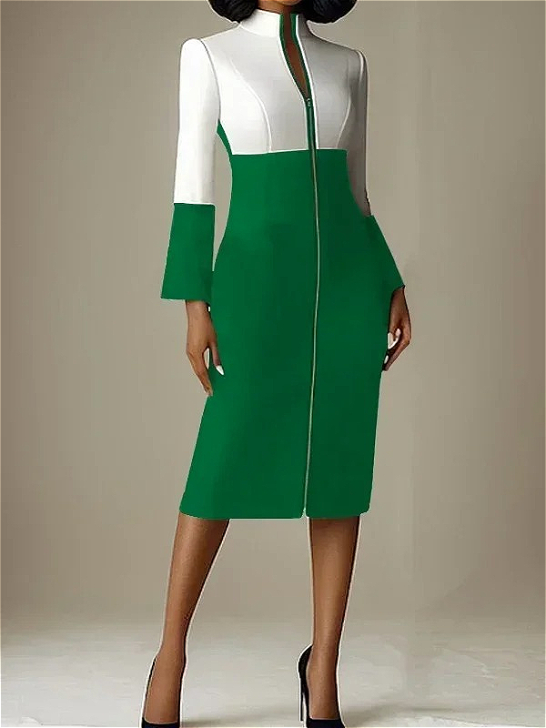 レディースコントラストカラーVネックジッパーボディコンミディ - Women Formal Wear H&M のレビューと価格