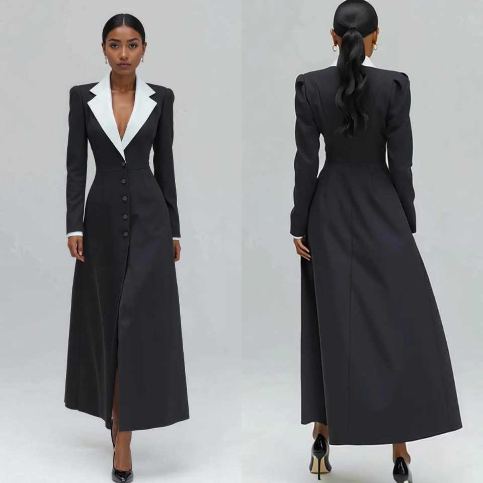 Aライン女性ロングブレザージャケットワンピースフォーマル誕生 - Women Formal Wear With Tie のレビューと価格