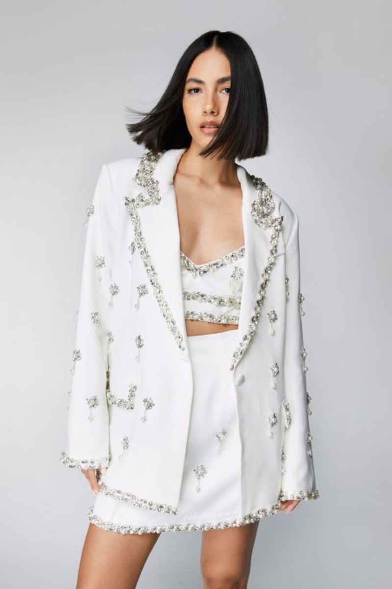 3 個キラキラ女性ブレザーセットカスタマイズされたクリスタル - Women Formal Wear With Tie のレビューと価格