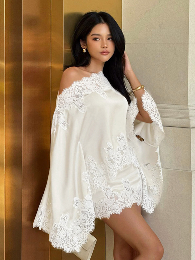 エレガントなレースパッチワークのレディースシャツスカートスー - Women Formal Wear For Summer のレビューと価格