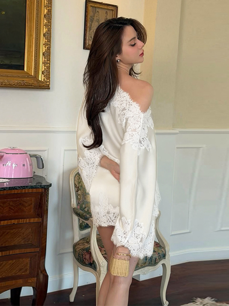 エレガントなレースパッチワークのレディースシャツスカートスー - Women Formal Wear For Summer のレビューと価格