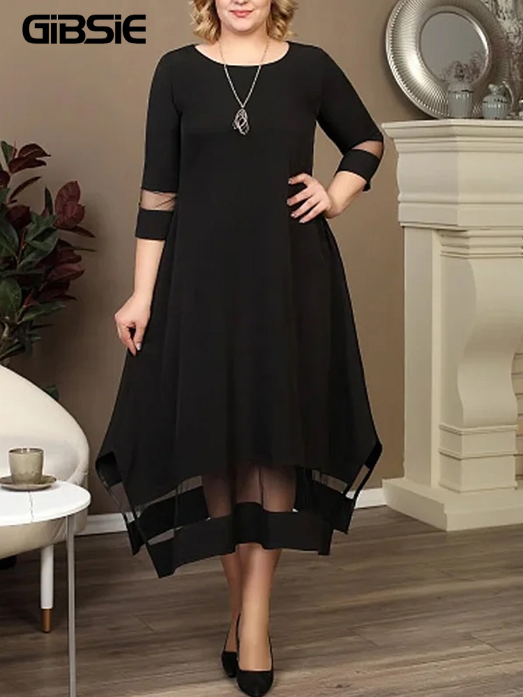 Gibsie-女性の黒のコントラストメッシュスプライシングロ - Women Formal Office Wear Tops のレビューと価格