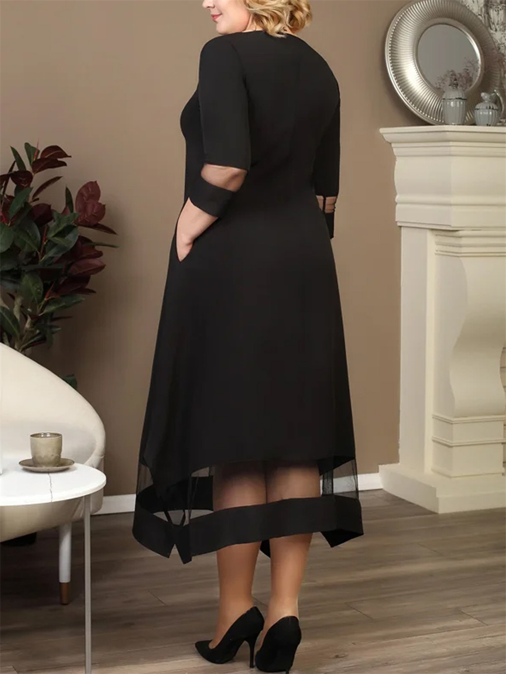 Gibsie-女性の黒のコントラストメッシュスプライシングロ - Women Formal Office Wear Tops のレビューと価格