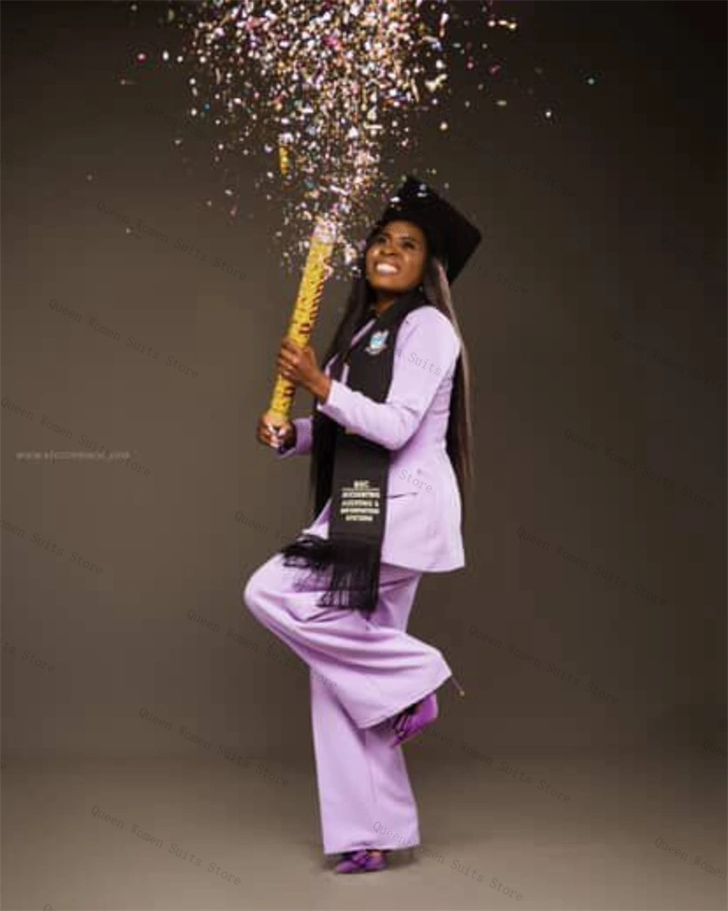 紫色の女性スーツセット 2 ピース綿ブレザーパンツズボンフォ - Women Formal Wear For Graduation のレビューと価格
