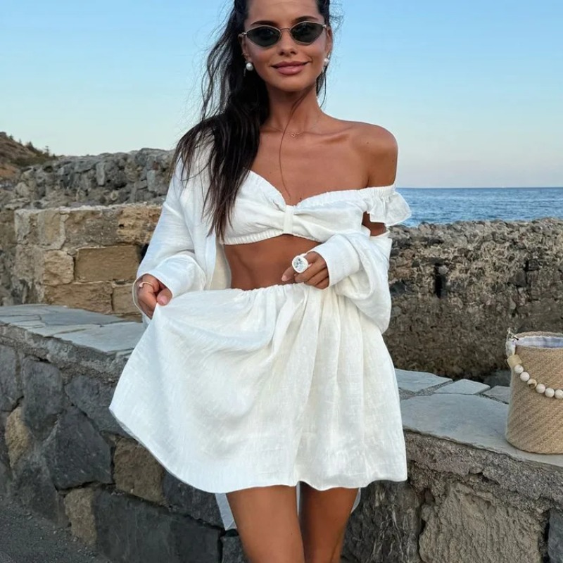 タンクトップ パフスリーブ ミニスカート ツーピースセット  - Women Formal Wear For Summer のレビューと価格