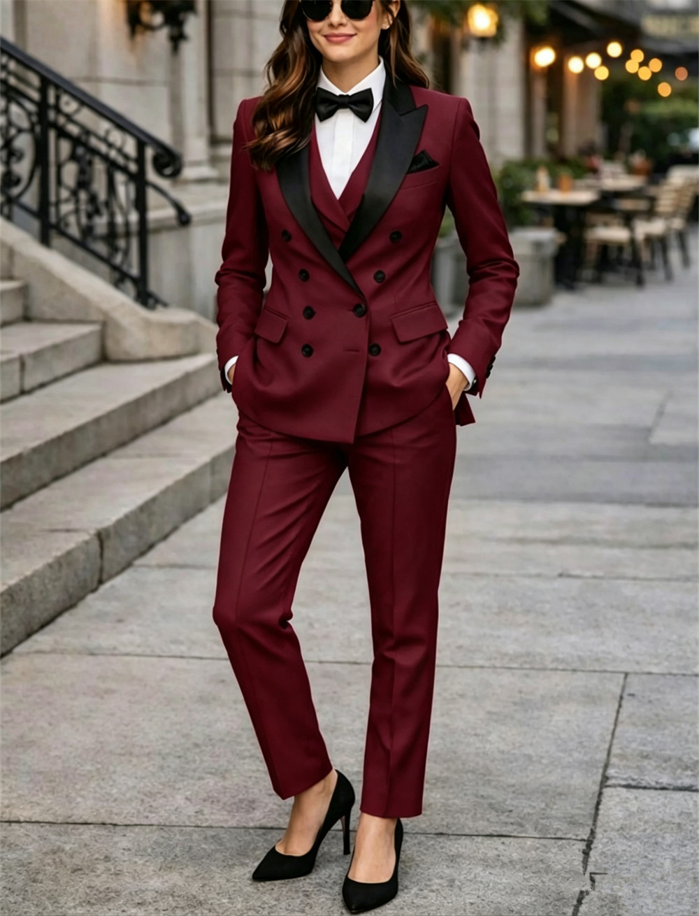 ダブルブレストの女性用スーツ 3 ピース テーラーメイド ペ - Women Formal Wear Tailor のレビューと価格