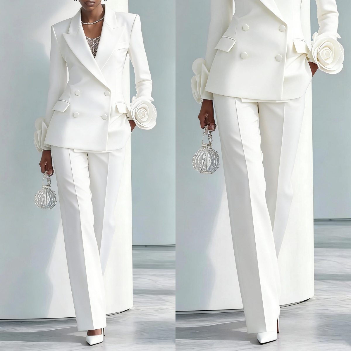 2 ピース白い花柄女性パンツスーツ長袖カスタマイズされたフォ - Women Formal Wear For Graduation のレビューと価格