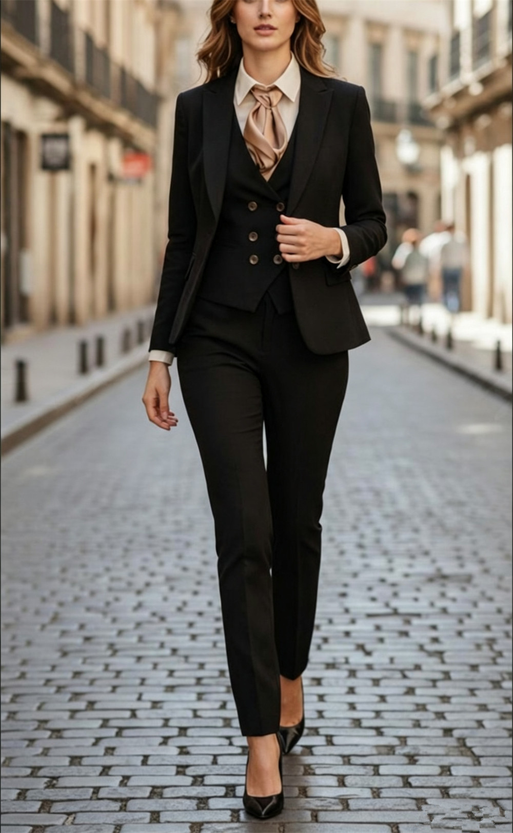 女性用ブラック3ピーススーツセット高級仕立てブレザーベストと - Women Formal Wear Tailor のレビューと価格