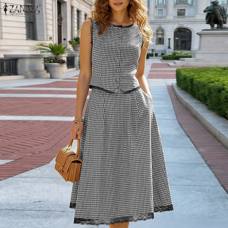 エレガントな女性 2 ピースセット ZANZEA 夏ノースリ - Women Formal Wear For Summer のレビューと価格