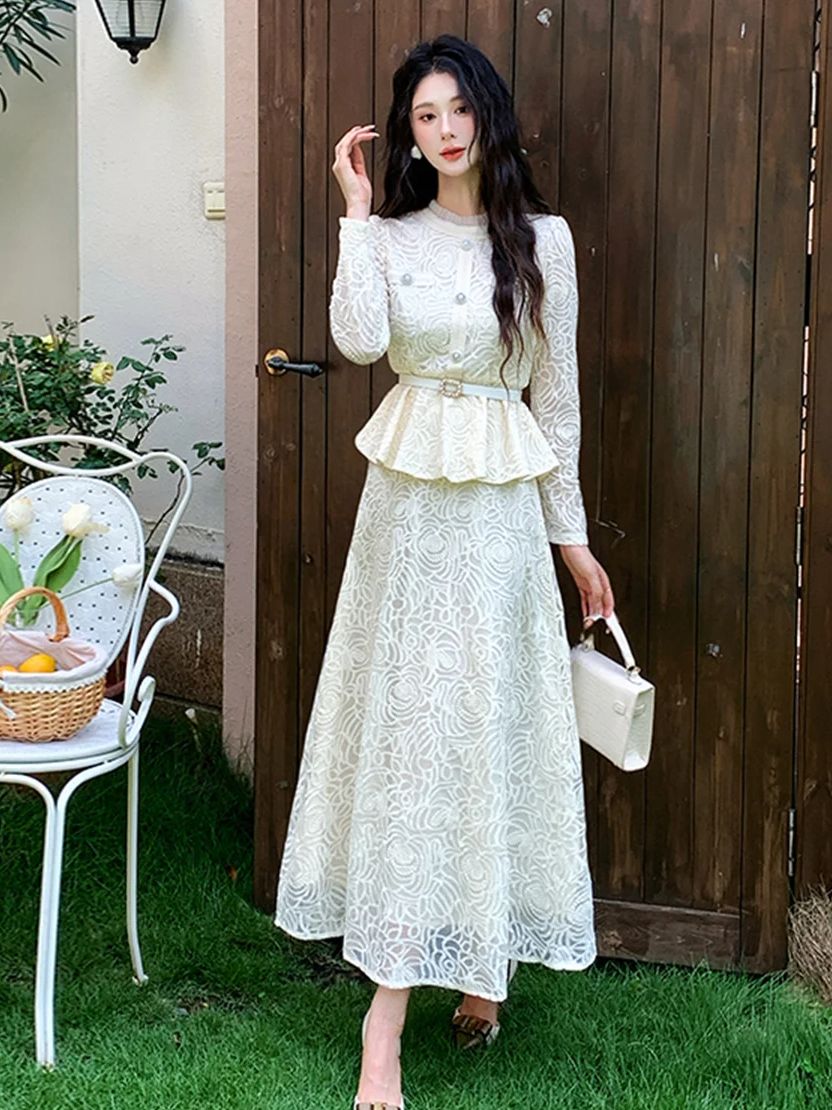 フォーマルな高級イブニングレースツーピースドレスセット レデ - Formal Dress Female のレビューと価格