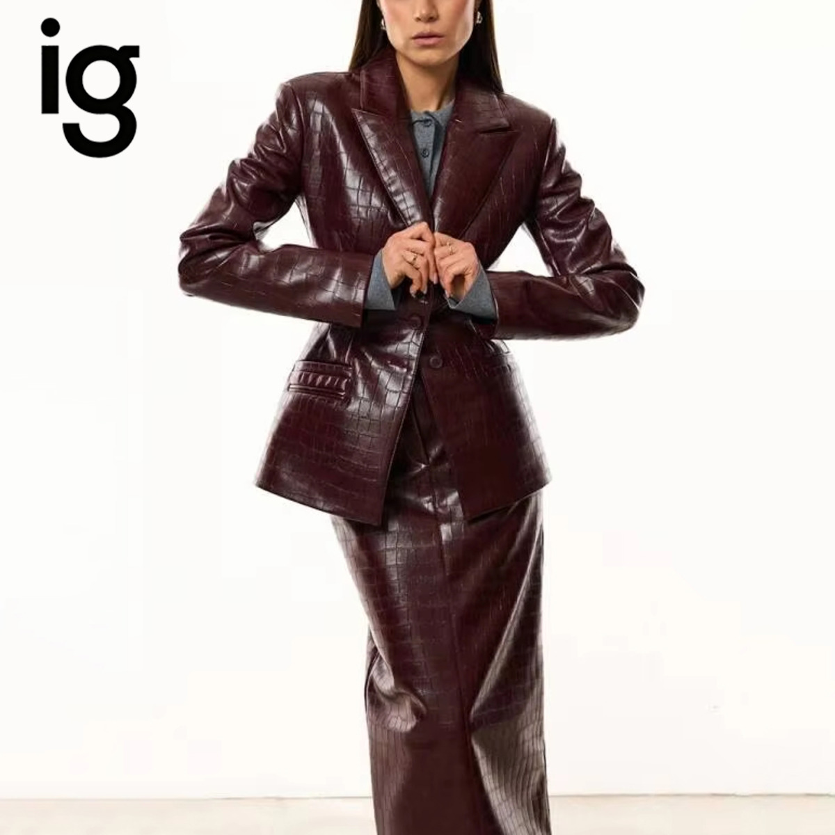 IG レディース バーガンディ クロコダイル柄 フェイクレザ - Formal Attire Woman のレビューと価格