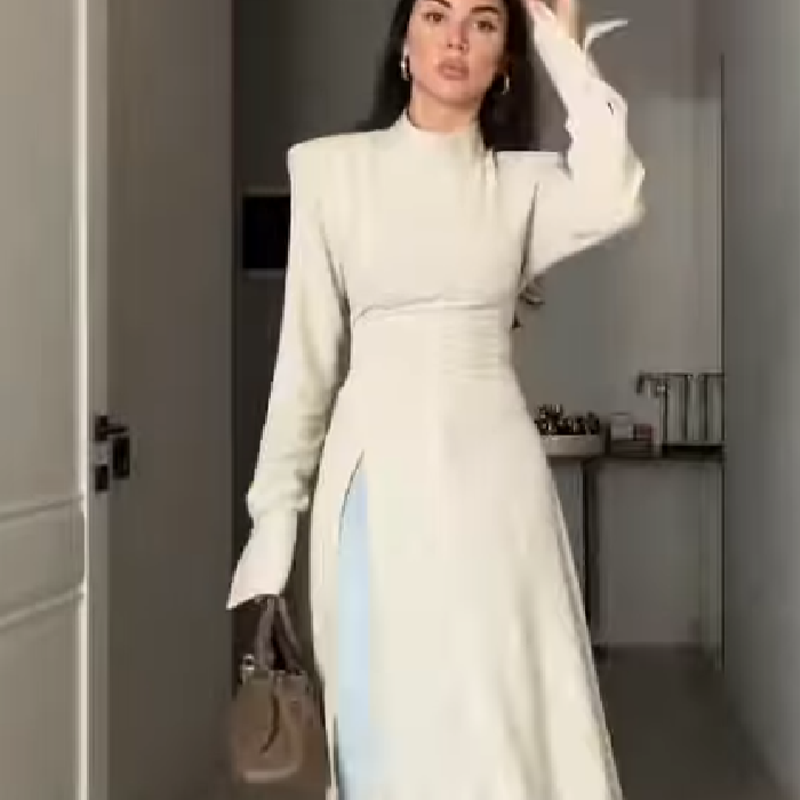 レディース エレガント ハイネック 長袖 マキシ丈ワンピース - Women Formal Office Wear Tops のレビューと価格