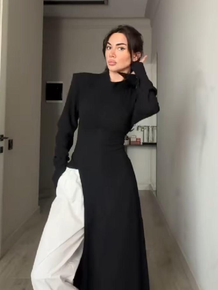 レディース エレガント ハイネック 長袖 マキシ丈ワンピース - Women Formal Office Wear Tops のレビューと価格
