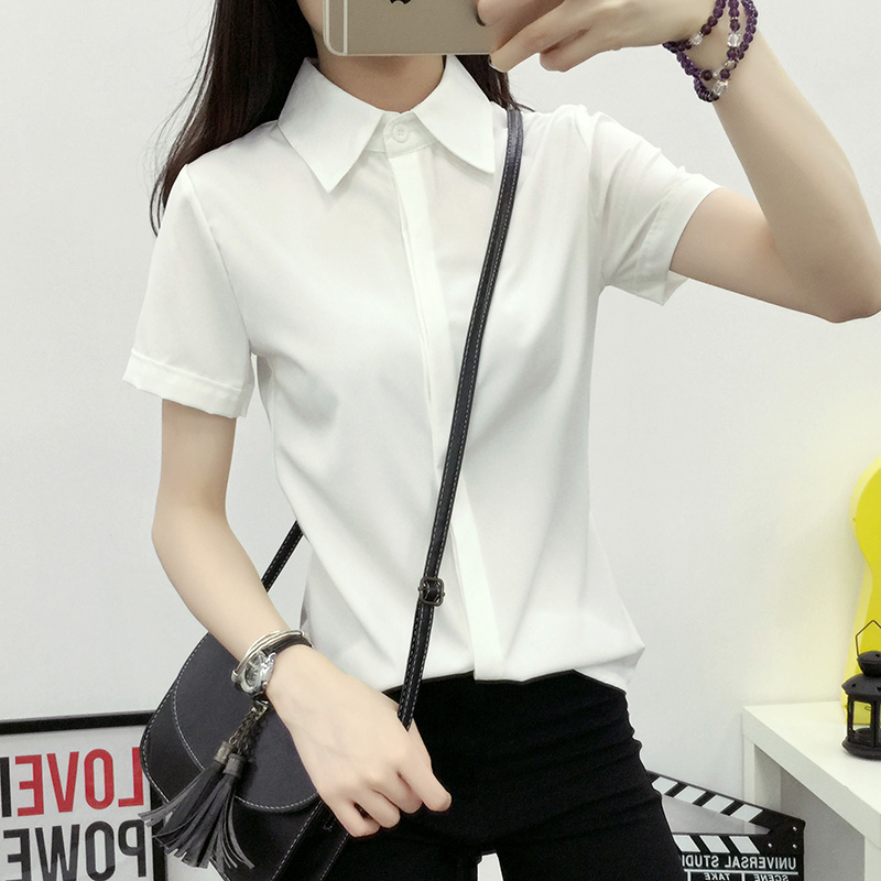 白いゆったりとした半袖シャツ、女性用、夏物、韓国風、大きいサ - Women Formal Wear White Shirt のレビューと価格