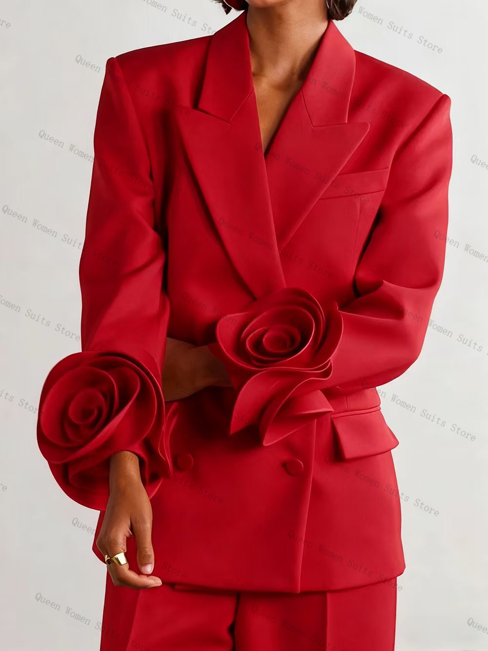 高級レッド女性スーツセット 2 個ブレザー + パンツズボン - Women Luxury Formal Wear のレビューと価格