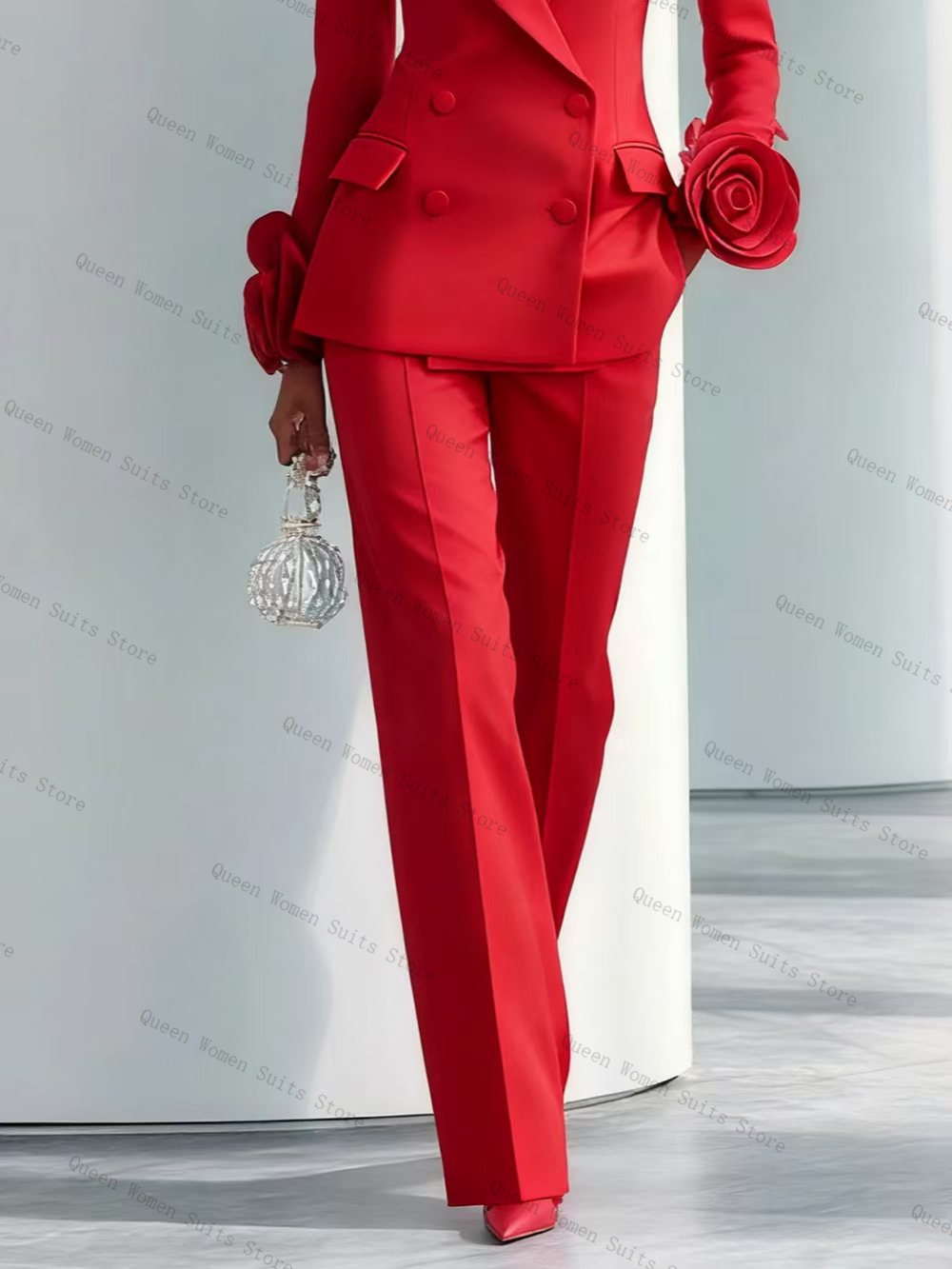 高級レッド女性スーツセット 2 個ブレザー + パンツズボン - Women Luxury Formal Wear のレビューと価格