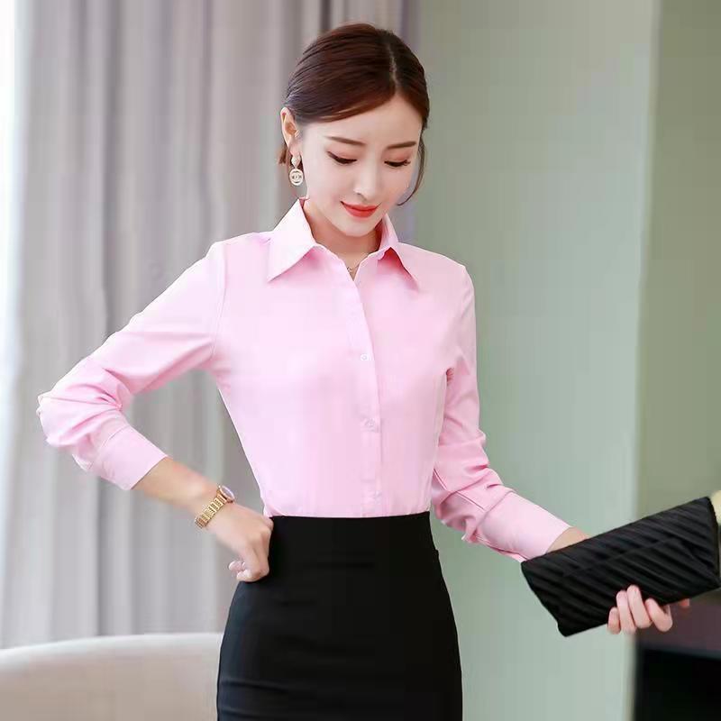韓国スリムブラックホワイトブラウス女性長袖ワークシャツオフィ - Women Formal Wear White Shirt のレビューと価格