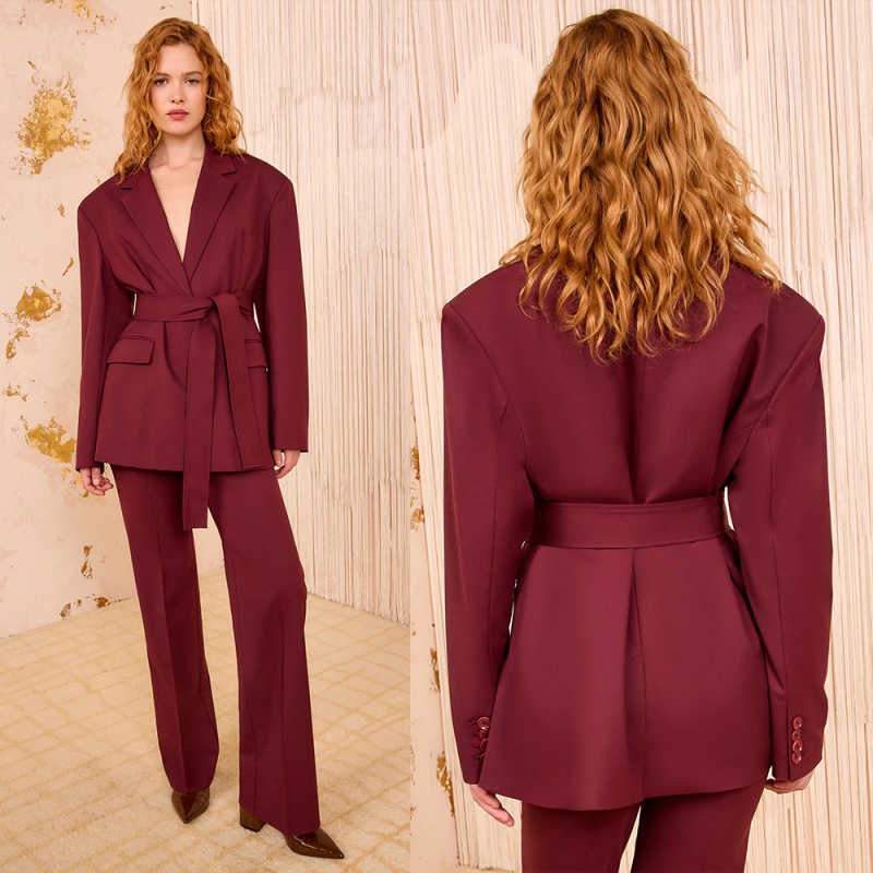 カスタマイズされたエレガントな女性用パンツスーツ ベルト付き - Women Formal Wear With Tie のレビューと価格