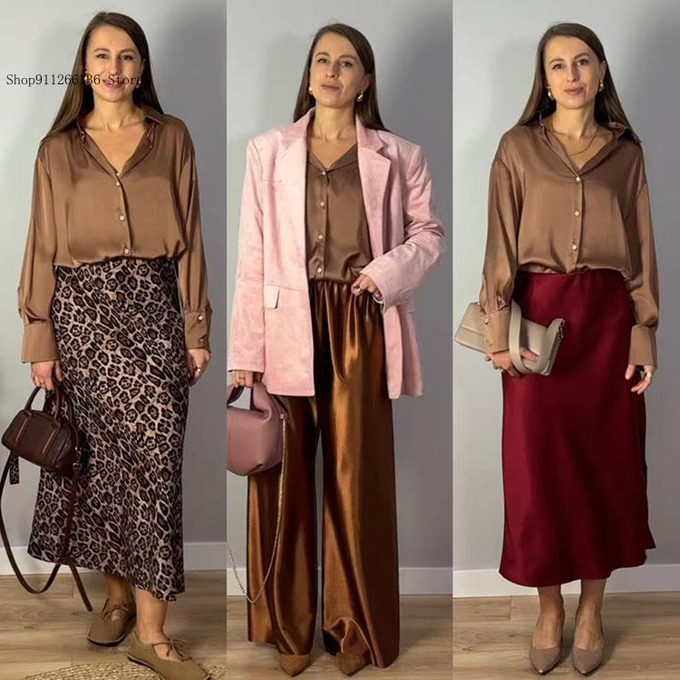 女性用ボタンシルク エレガントなオールマッチオフィスウェア  - Women Luxury Formal Wear のレビューと価格