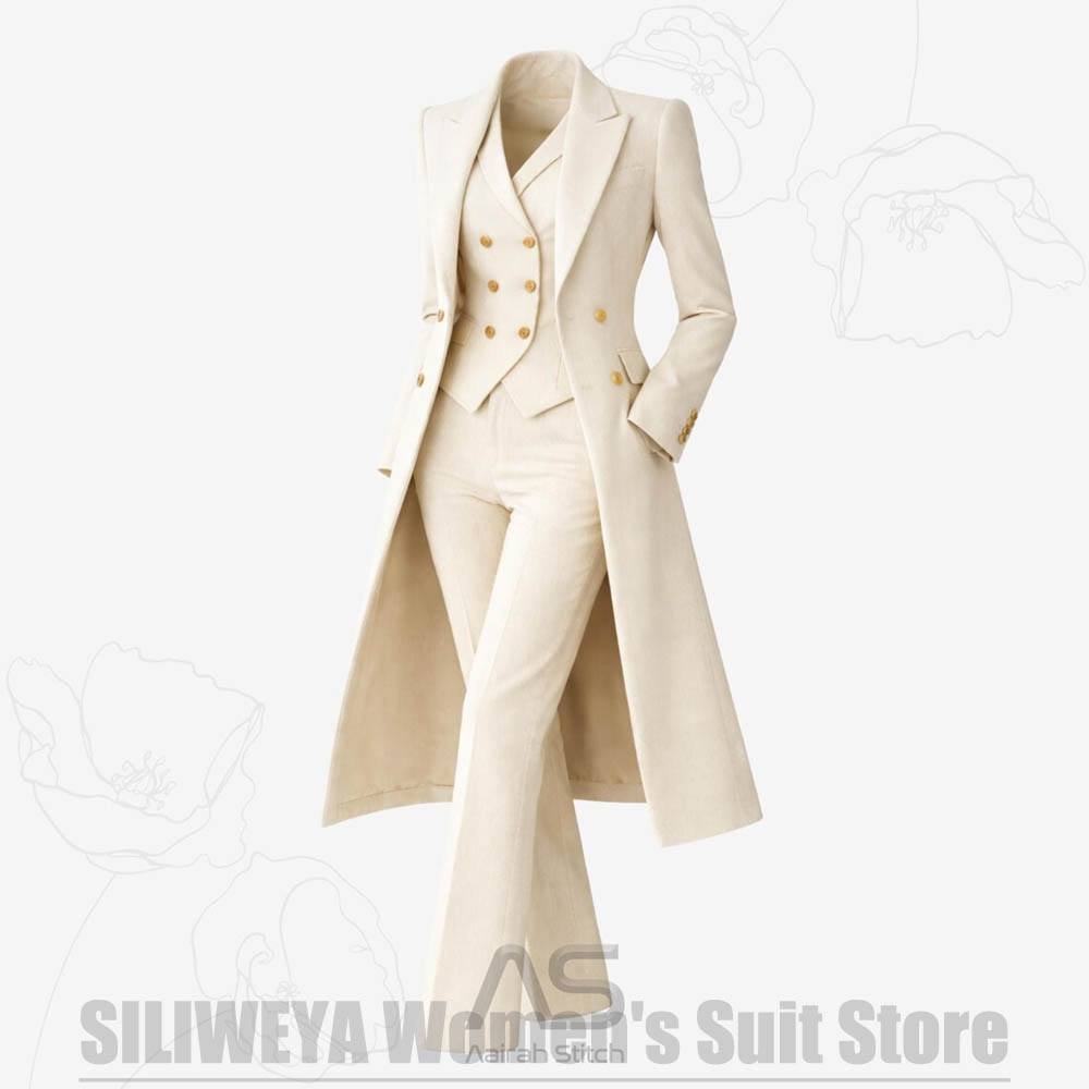 レディーススーツ 3ピース ダブルブレスト ロングコート ベ - Women Luxury Formal Wear のレビューと価格