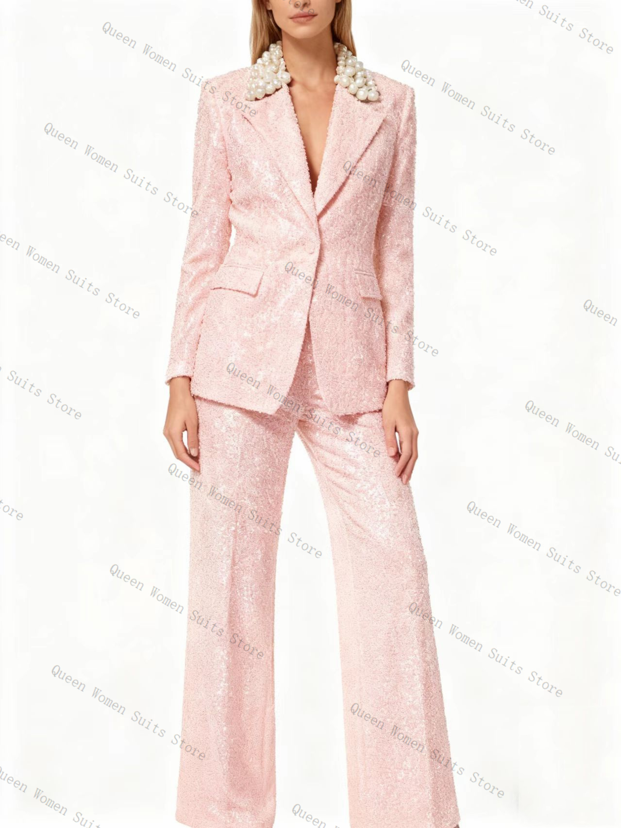 高級スパンコールネイビーブルー女性スーツセット 2 個ブレザ - Women Luxury Formal Wear のレビューと価格