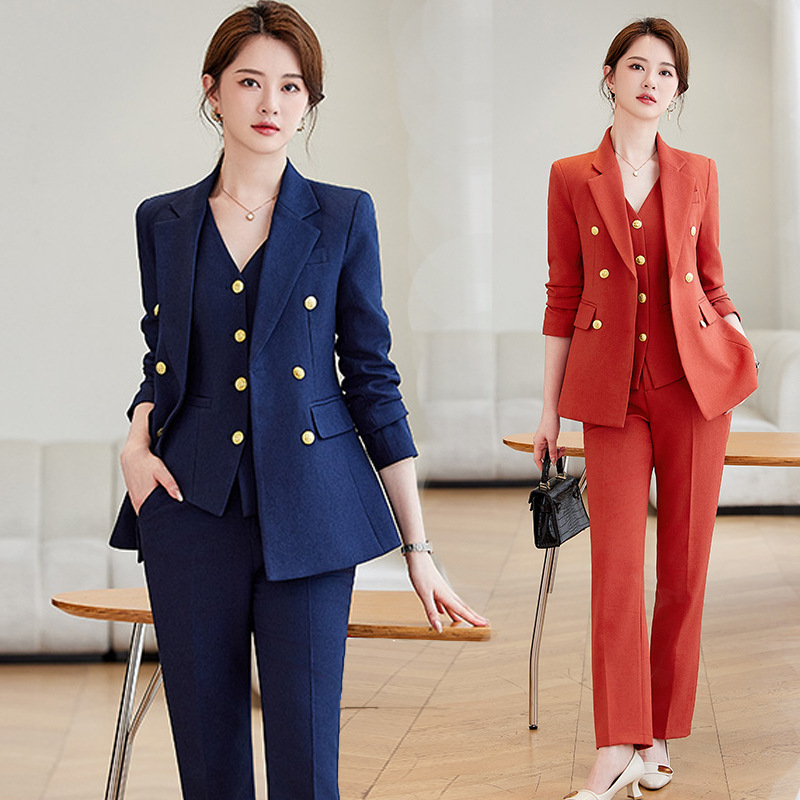 女性用ネイビーブルースーツセット、春と秋のプロフェッショナル - High End Women'S Formal Wear のレビューと価格