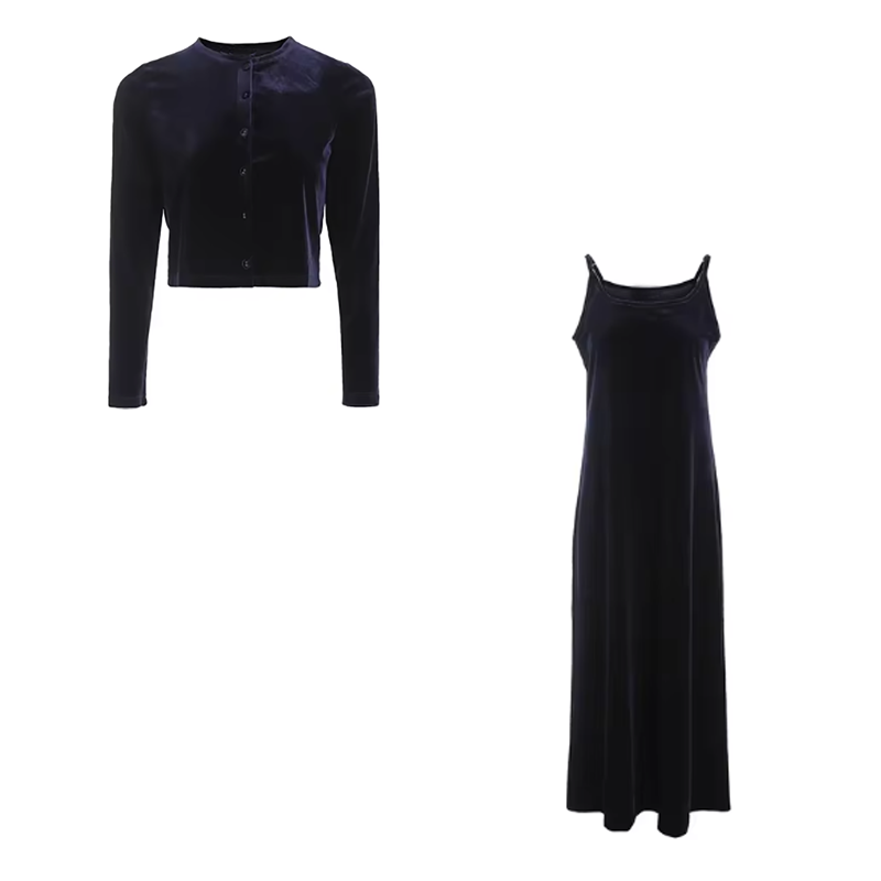 秋冬の女性の長袖ドレススーツ無地サスペンダーロングドレスシン - Formal Dress Female のレビューと価格
