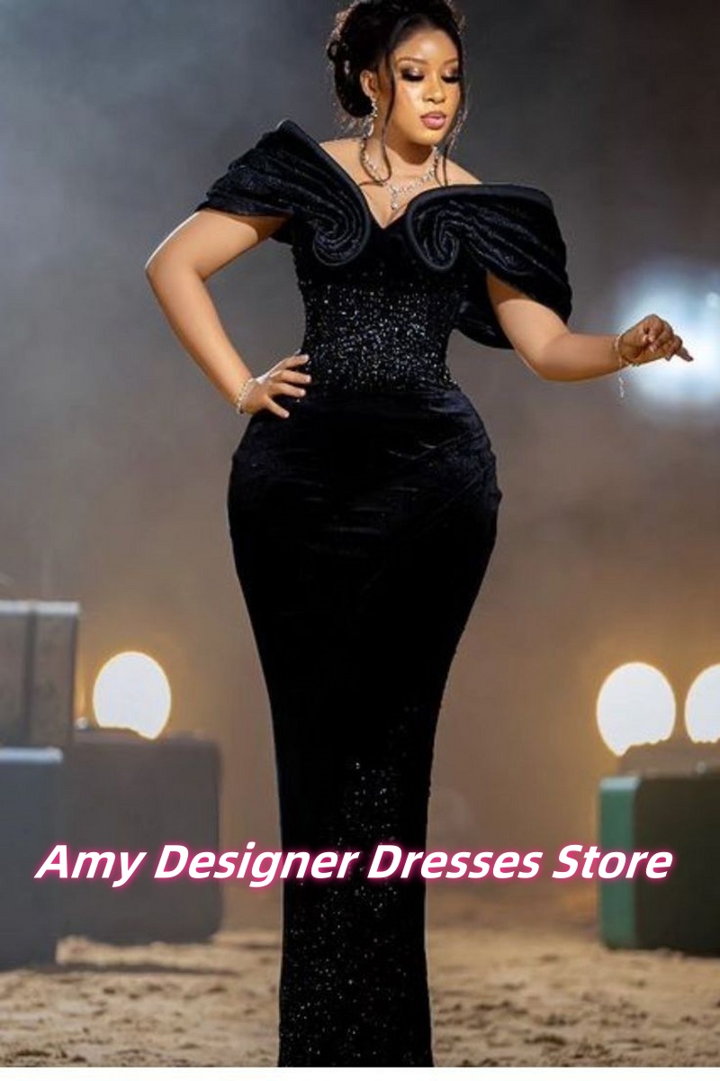 エレガントなブラックベルベットのイブニングドレスロングマーメ - Formal Dress Female のレビューと価格