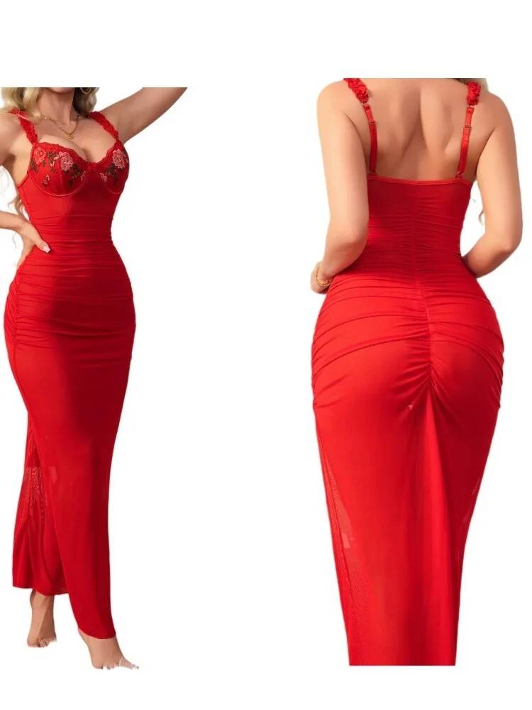 ストラップ付きの赤いシャーリングドレス ボディコン エレガン - Women Formal Wear H&M のレビューと価格