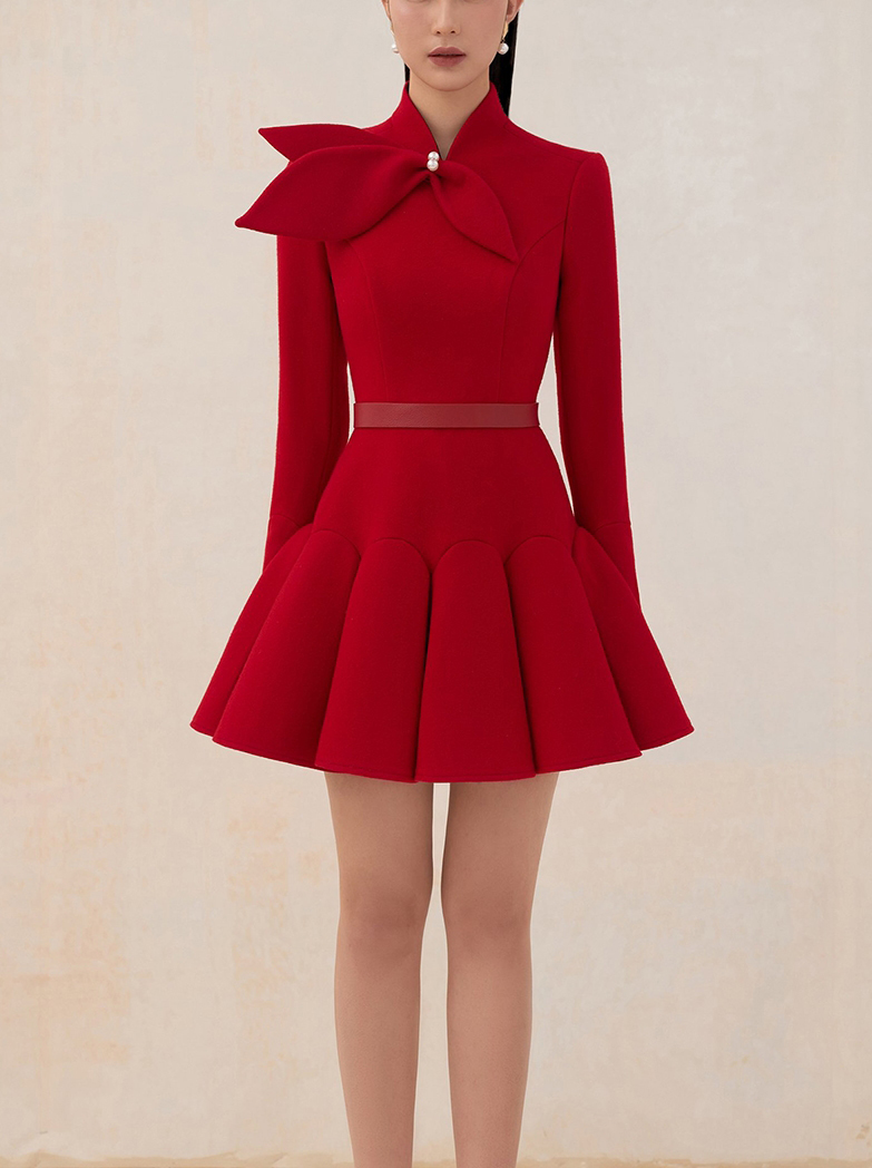 テーラーショップライトレッドウールドレスレトロスリム女性ライ - Formal Dress Female のレビューと価格