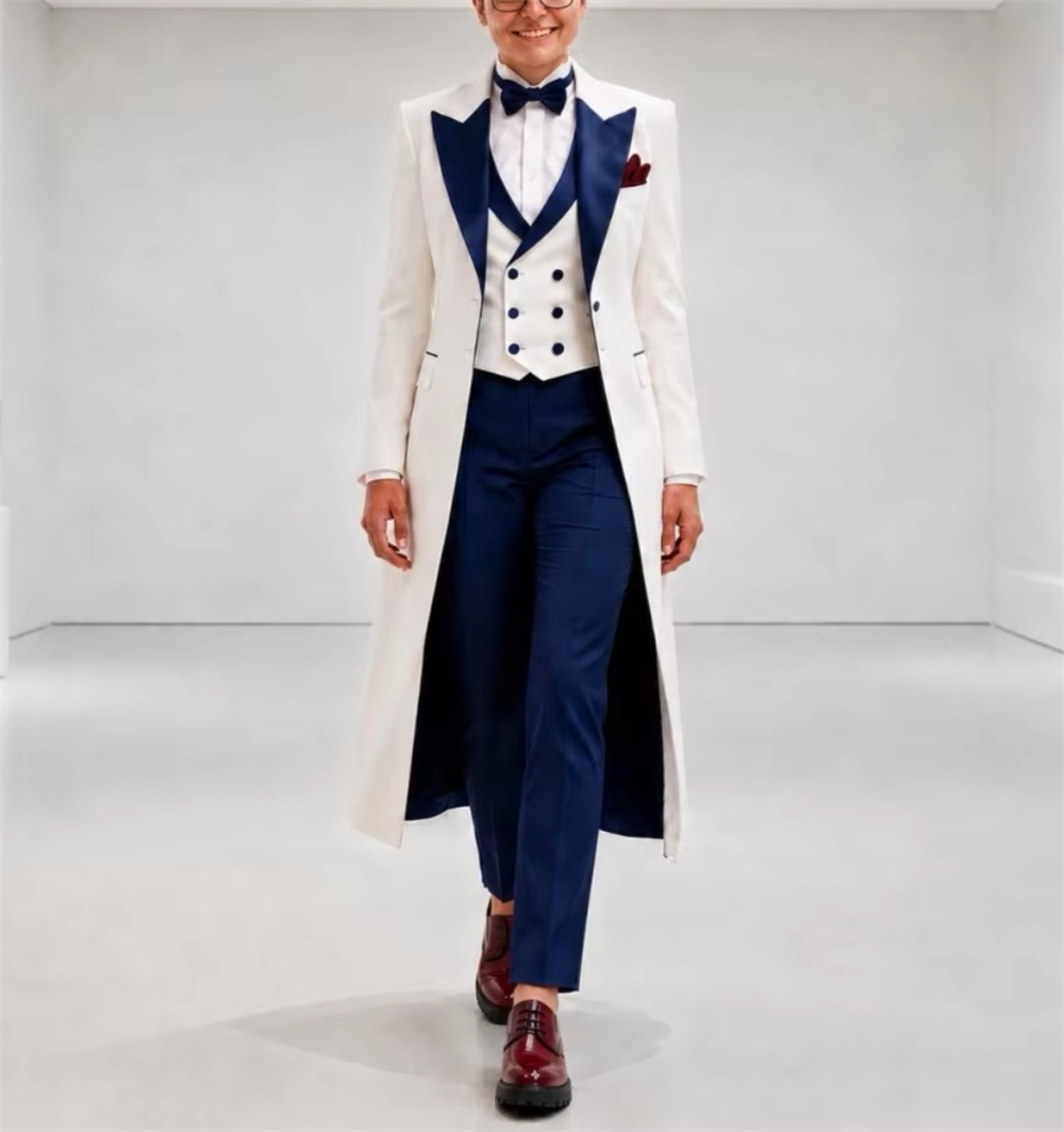 ネイビーブルーとホワイトのレディースジャケットスーツ エレガ - Women Formal Wear Tailor のレビューと価格