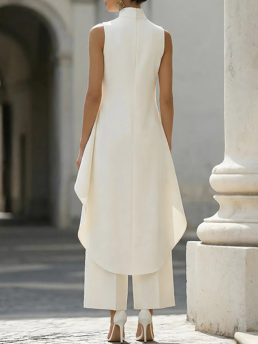 レディース無地ツーピースノースリーブハイネックアシンメトリー - Formal Attire Woman のレビューと価格