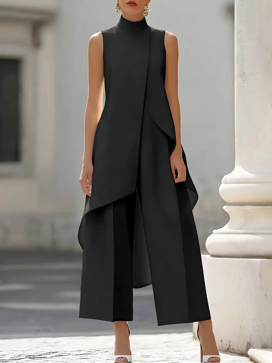 レディース無地ツーピースノースリーブハイネックアシンメトリー - Formal Attire Woman のレビューと価格